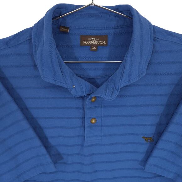 Rodd & Gunn Polo Mens XL Blue Textured Stripe Cotton Logo Short Sleeve Shirt - Picture 1 of 9